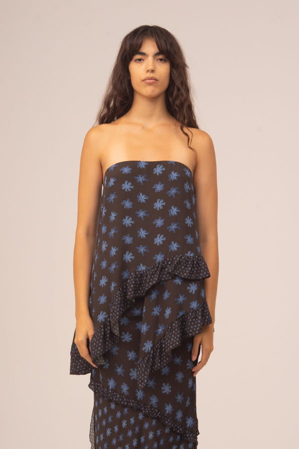 Carmen Says Palma Flower Print Strapless Asymmetric Top