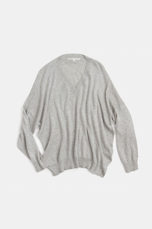 Erica Tanov Pima Cotton V Neck Pullover - Light Grey