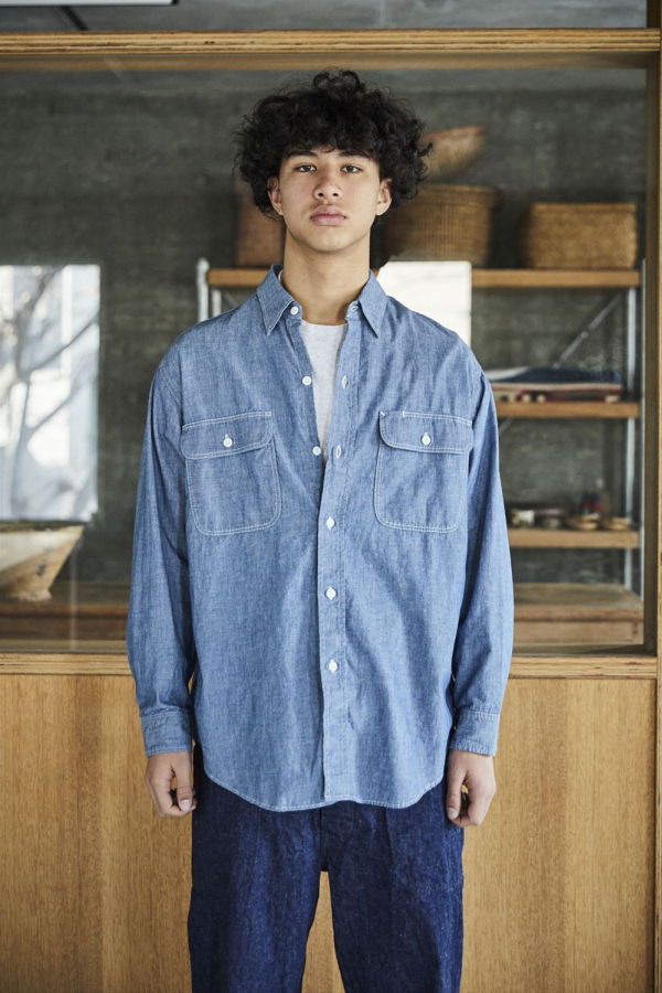 Orslow Chambray Work Shirt with Flap Pocket