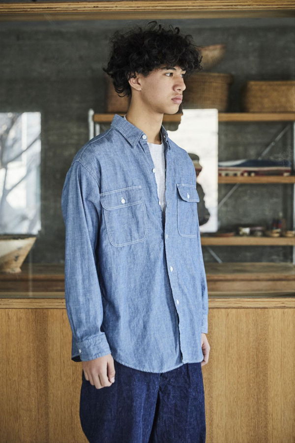 Orslow Chambray Work Shirt with Flap Pocket