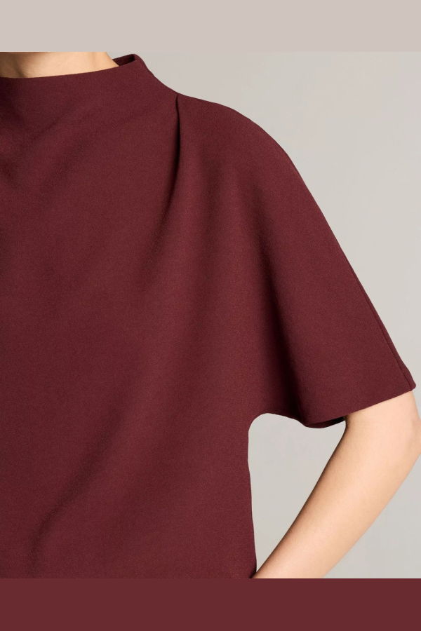 VINCE Draped Funnel Neck Top - Black Rose