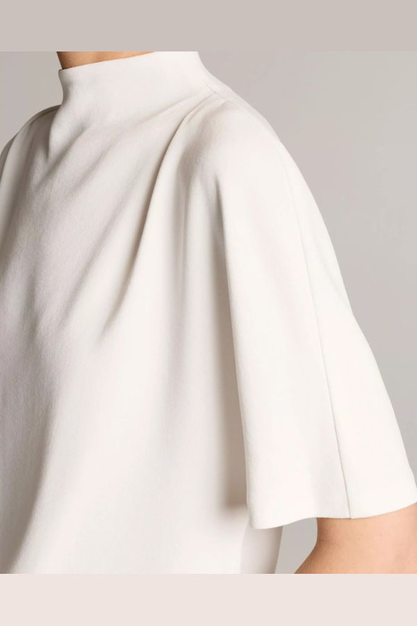 VINCE Draped Funnel Neck Top - Off-White