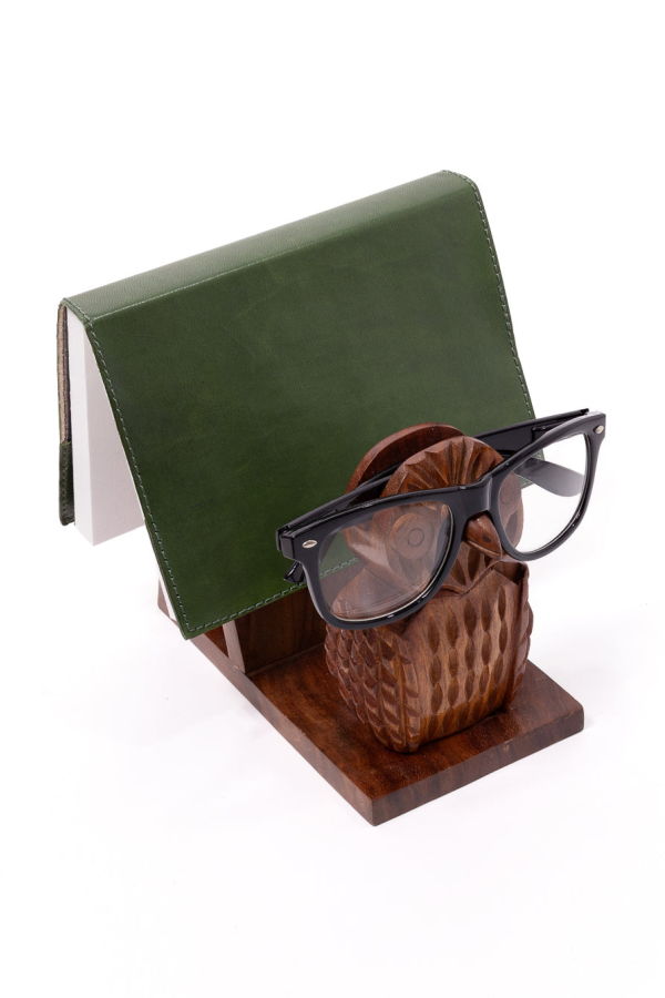 Matr Boomie Owl Book & Glasses Caddy Hand Carved Wood