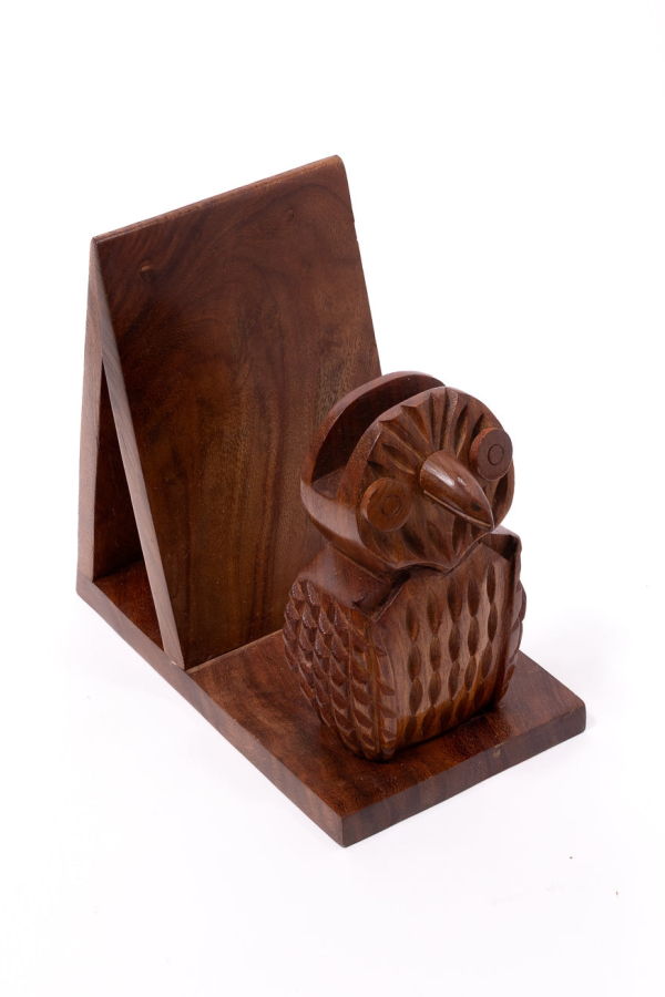 Matr Boomie Owl Book & Glasses Caddy Hand Carved Wood