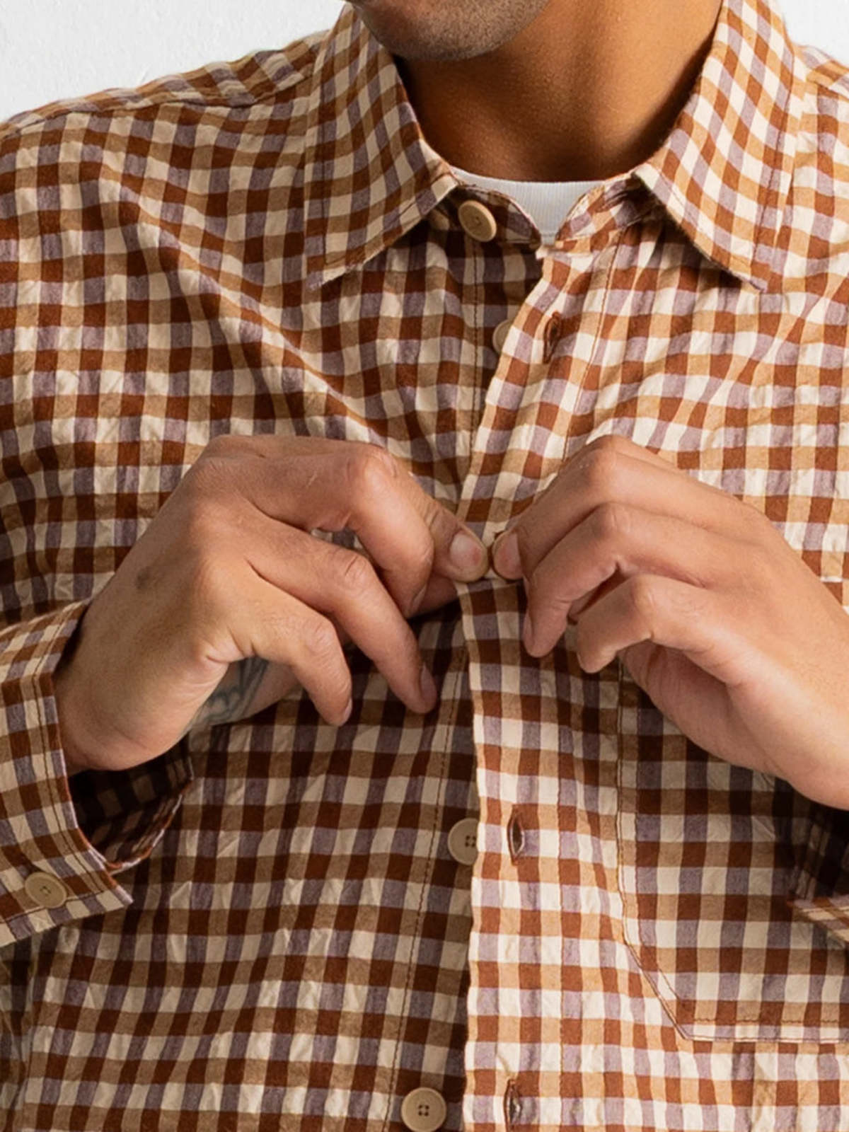 FOLK Easy Fit Shirt - Clay/Cream Gingham - Image 2 of 6