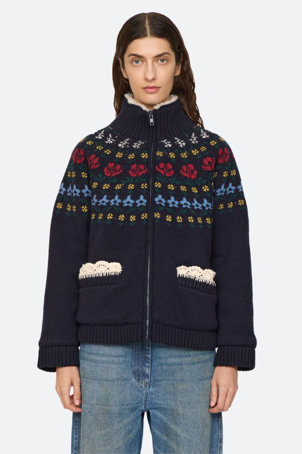 Sea NY Preston Knit Sherpa Jacket - Navy