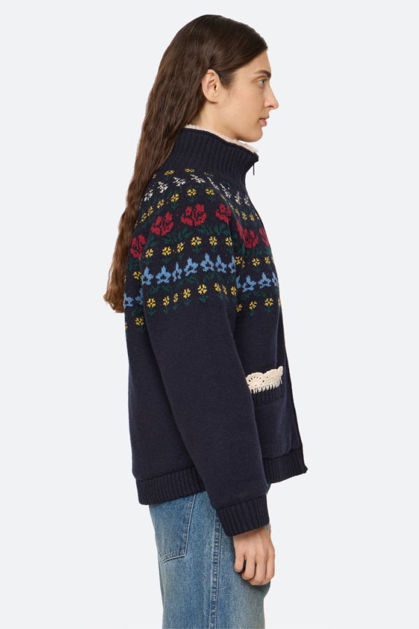 Sea NY Preston Knit Sherpa Jacket - Navy