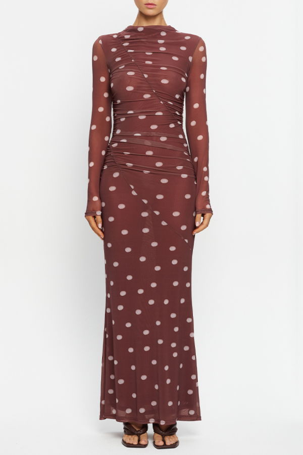 Kivari Edie Mesh Maxi Dress - Brown
