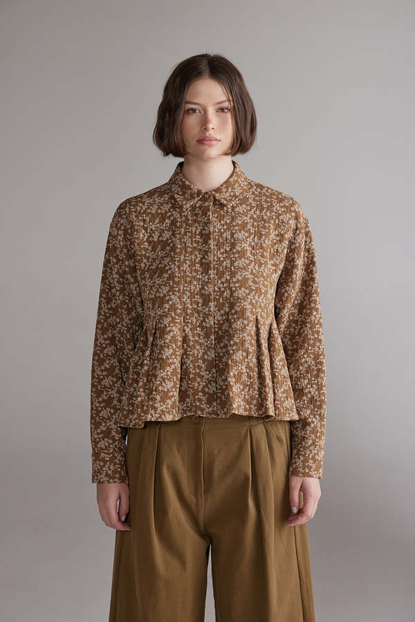 amente Printed Pleated Blouse - Gold/Cream amente Printed Pleated Blouse - Gold/Cream