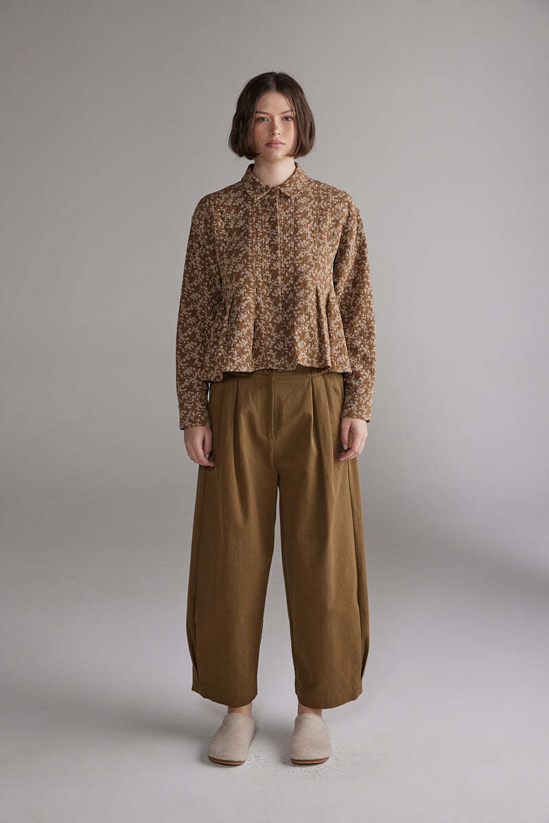 amente Printed Pleated Blouse - Gold/Cream