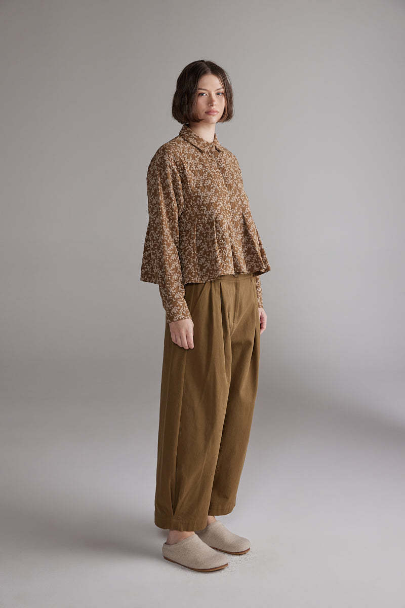 amente Printed Pleated Blouse - Gold/Cream