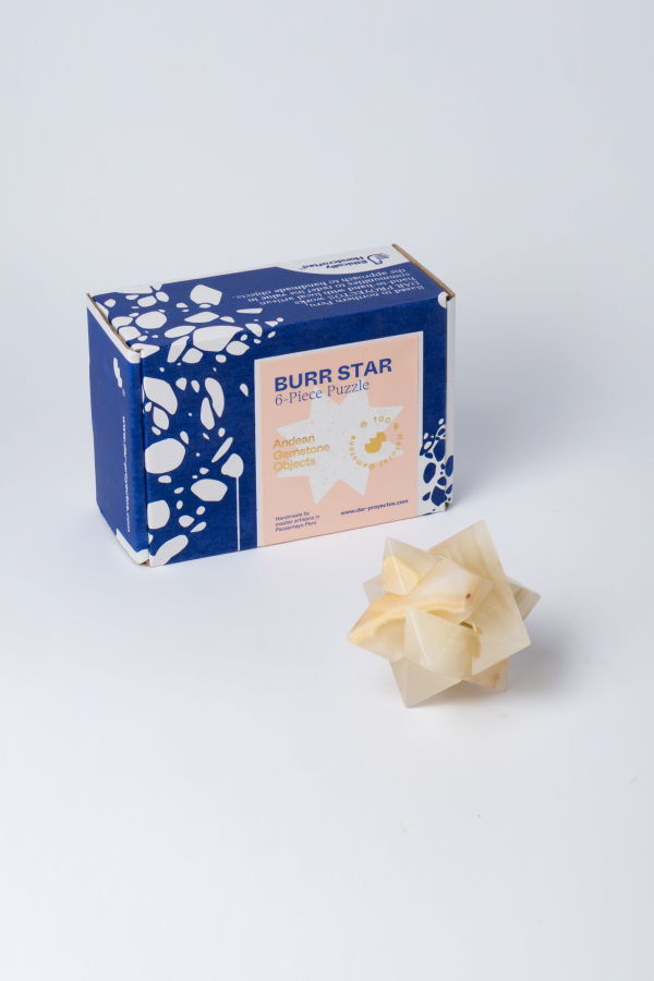 Handcrafted Burr Star | 3D Gemstone Puzzle | White Onyx