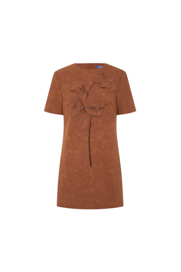 Leo Lin Alexa Applique Vegan Suede T-Shirt Mini Dress - Chestnut