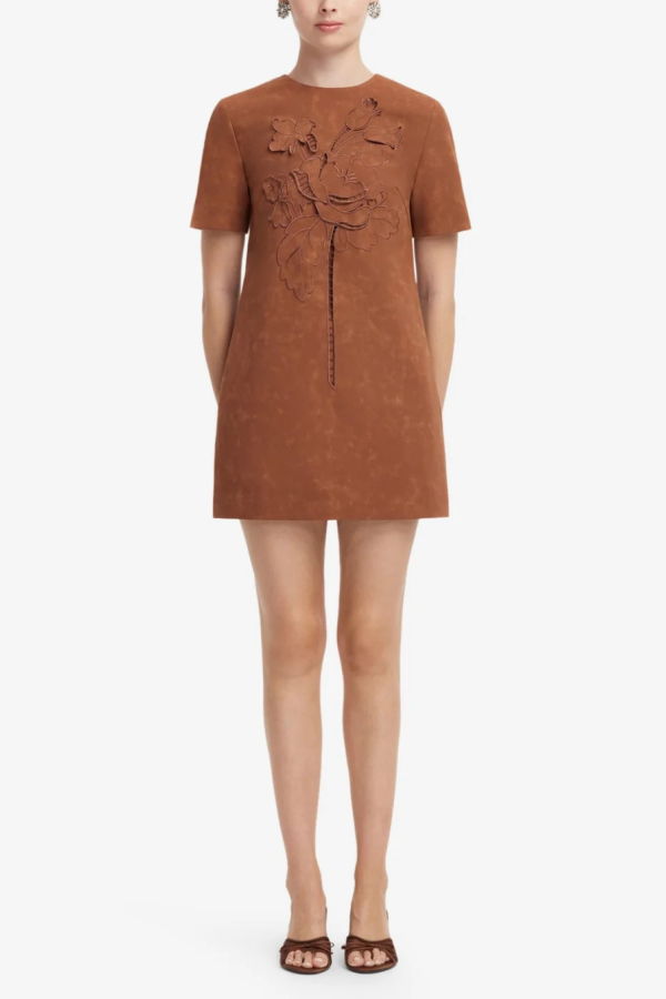 Leo Lin Alexa Applique Vegan Suede T-Shirt Mini Dress - Chestnut