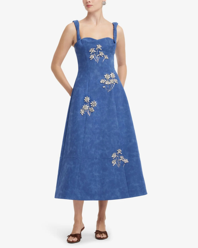 Leo Lin Beatrice Embellished Vegan Suede Midi Dress - Azure