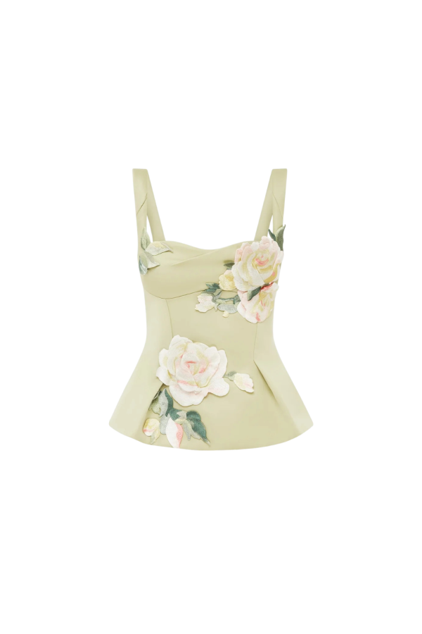 Leo Lin Georgia Embroidered Top - Pistachio Rose Print