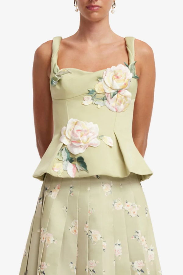Leo Lin Georgia Embroidered Top - Pistachio Rose Print
