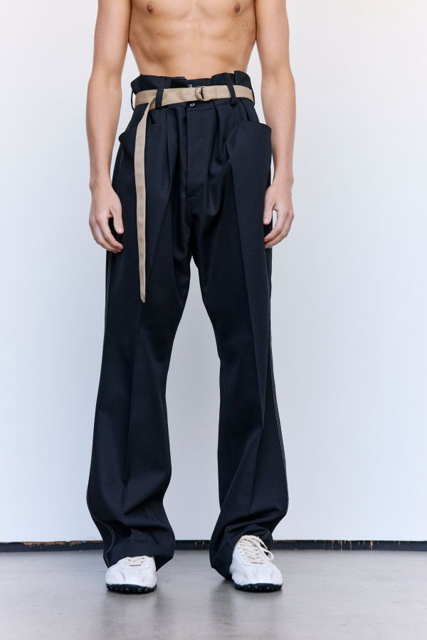 Maison Margiela Wool Contrast Belted Trousers