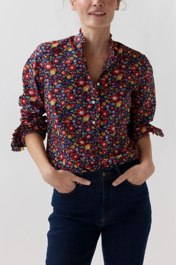 MASHBURN Frill Shirt - Navy / Multi Betsy Meadow