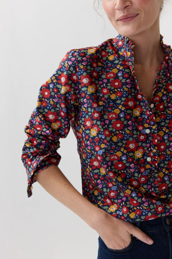 MASHBURN Frill Shirt - Navy / Multi Betsy Meadow