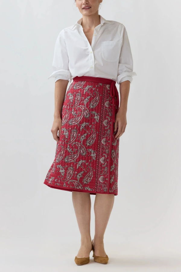 MASHBURN Quilted Adley Wrap Skirt - Red/Navy Bandana Poplin
