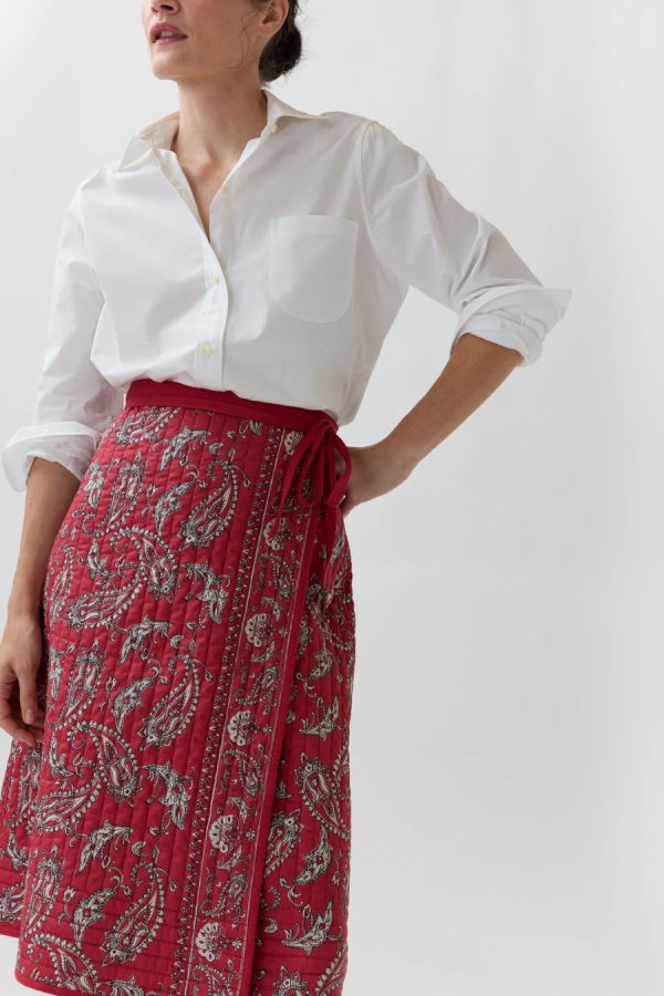 MASHBURN Quilted Adley Wrap Skirt - Red/Navy Bandana Poplin