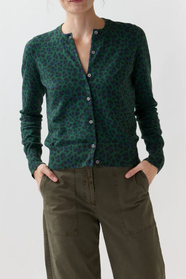 MASHBURN Rosie Cardigan - Green/Blue Leopard