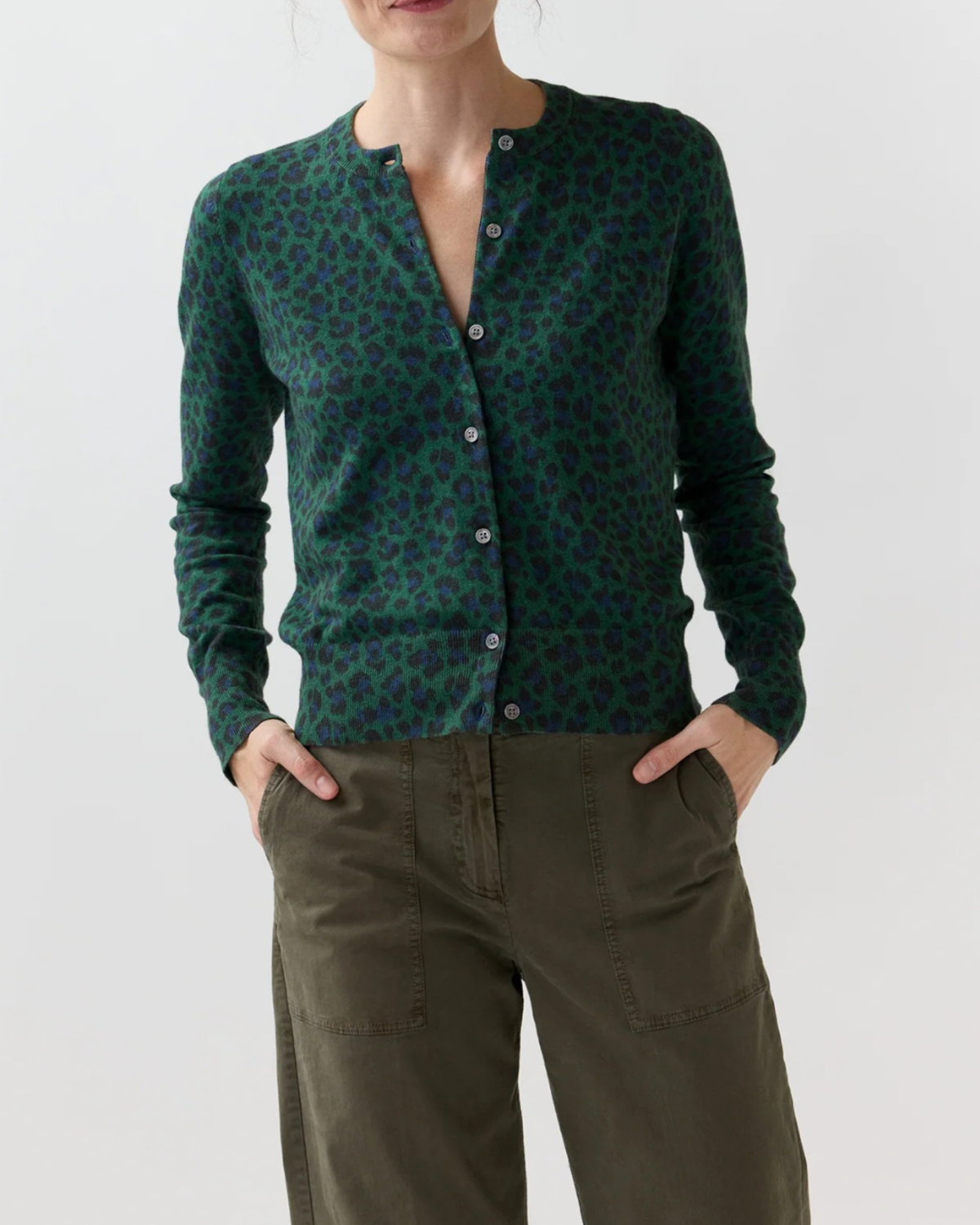 MASHBURN Rosie Cardigan - Green/Blue Leopard - Image 1 of 6