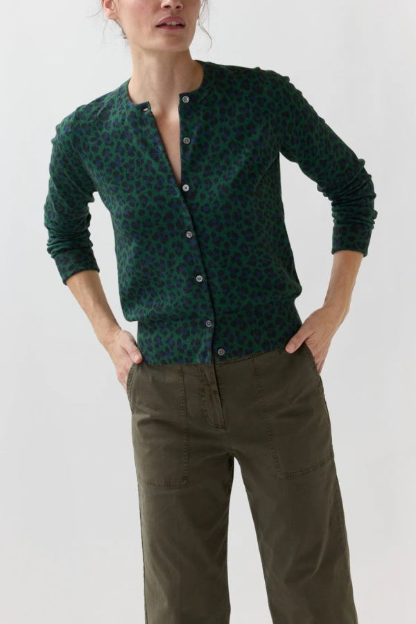 MASHBURN Rosie Cardigan - Green/Blue Leopard