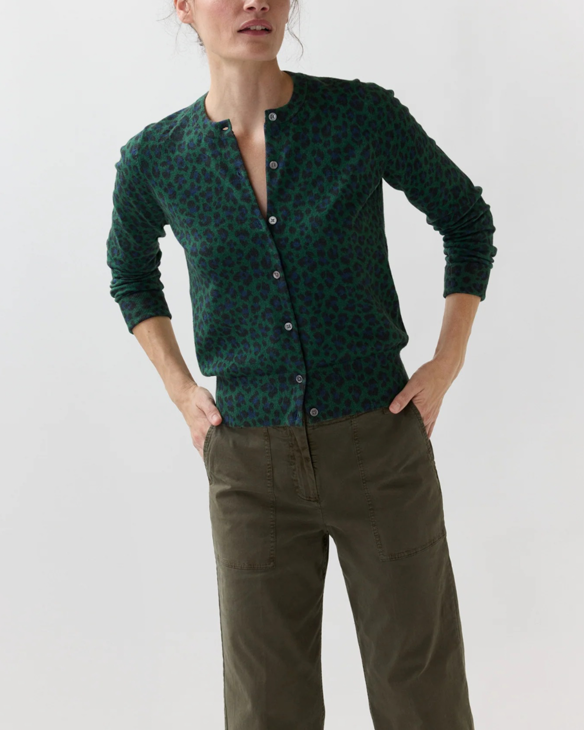 MASHBURN Rosie Cardigan - Green/Blue Leopard - Image 2 of 6