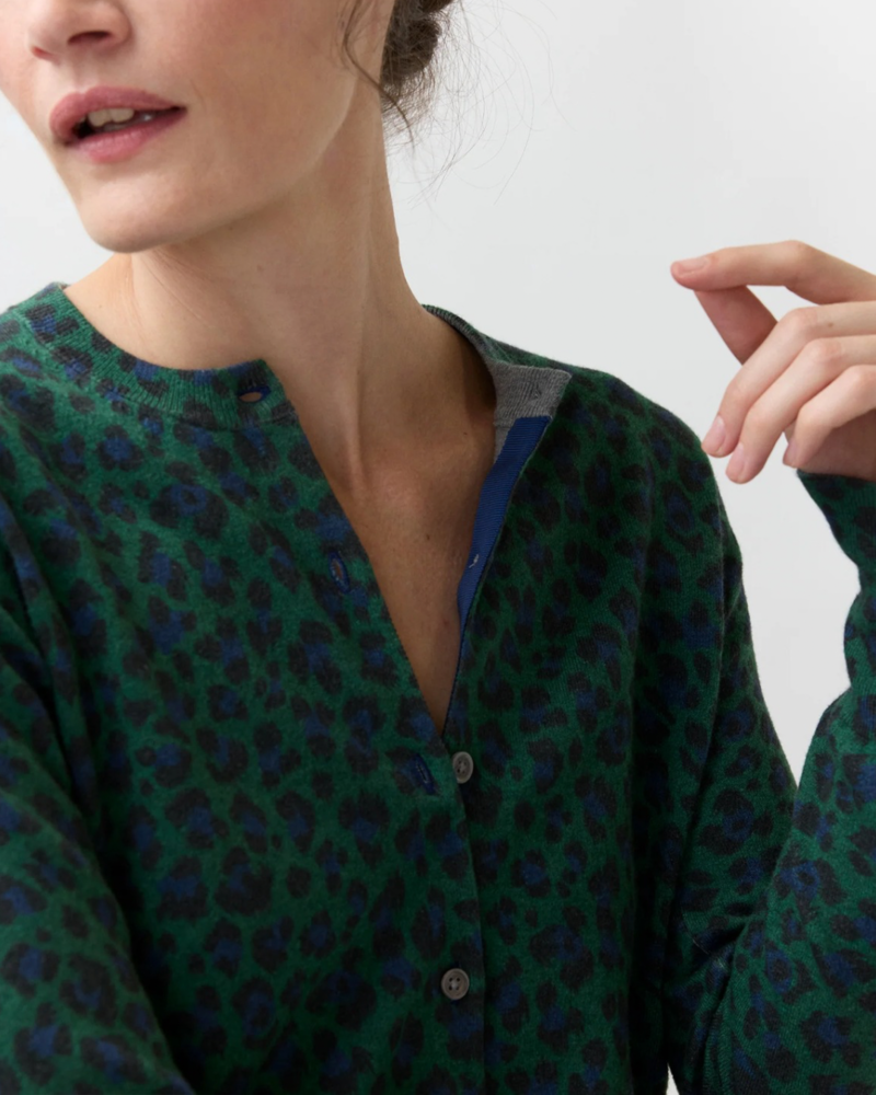 MASHBURN Rosie Cardigan - Green/Blue Leopard