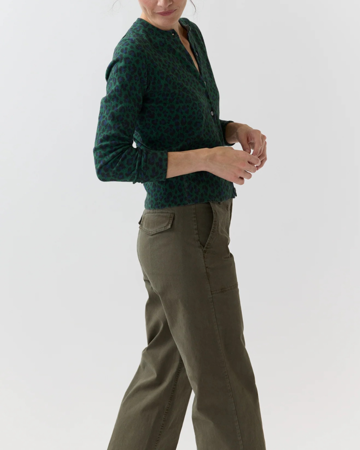MASHBURN Rosie Cardigan - Green/Blue Leopard - Image 5 of 6
