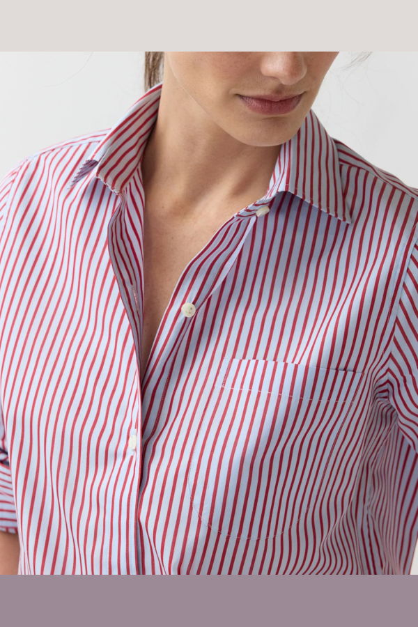 MASHBURN Sidney Shirt - Red / Sky Banker Stripe