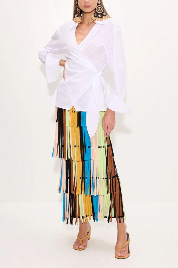 Simon Miller Zaza Knit Fringe Skirt - Ocean Stripe