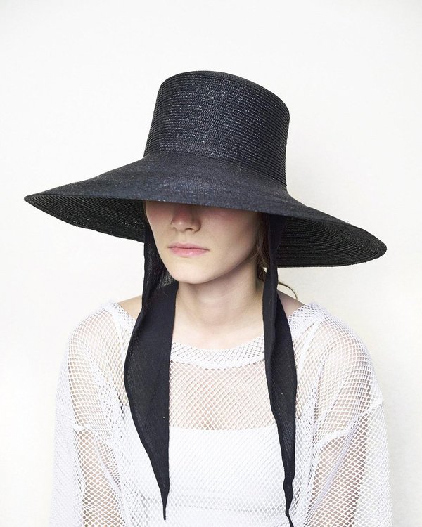 Clyde Wide Brim Flat Top Straw Hat Black Clyde Wide Brim Flat Top hat - Black Straw/Neck Shade  main image 2