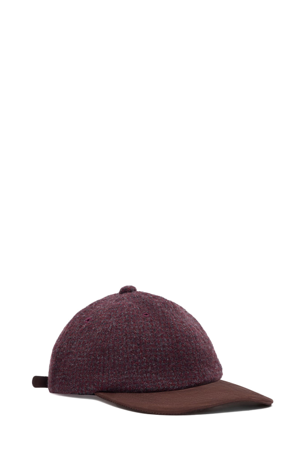 Comme des Garçons Wool Herringbone Suede Mix Baseball Cap - Burgundy / Brown