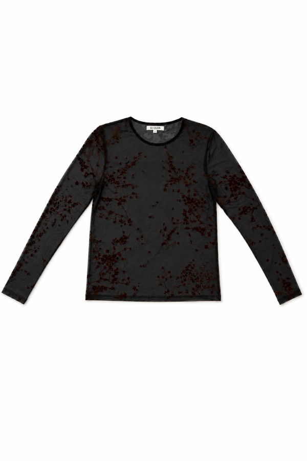 Ali Golden Floral Mesh Long Sleeve Top