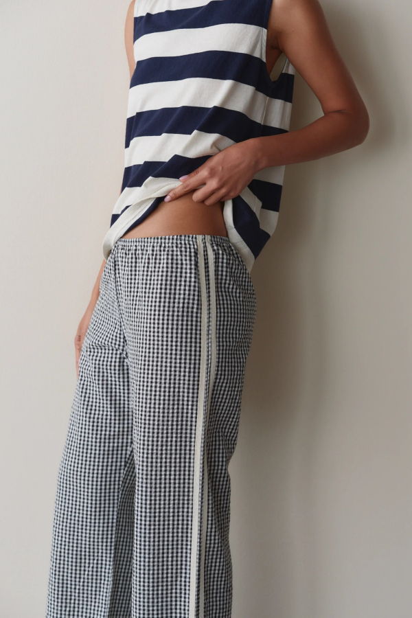Donni. The Cotton Gingham Stripe Cropped Pant