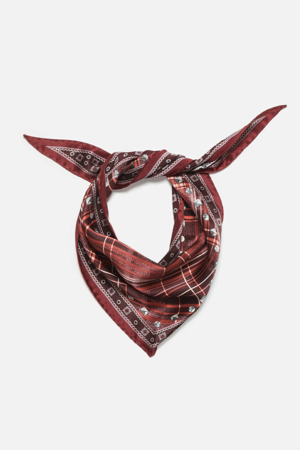 Acne Studios Checkered Silk Bandana - Burgundy/Brown