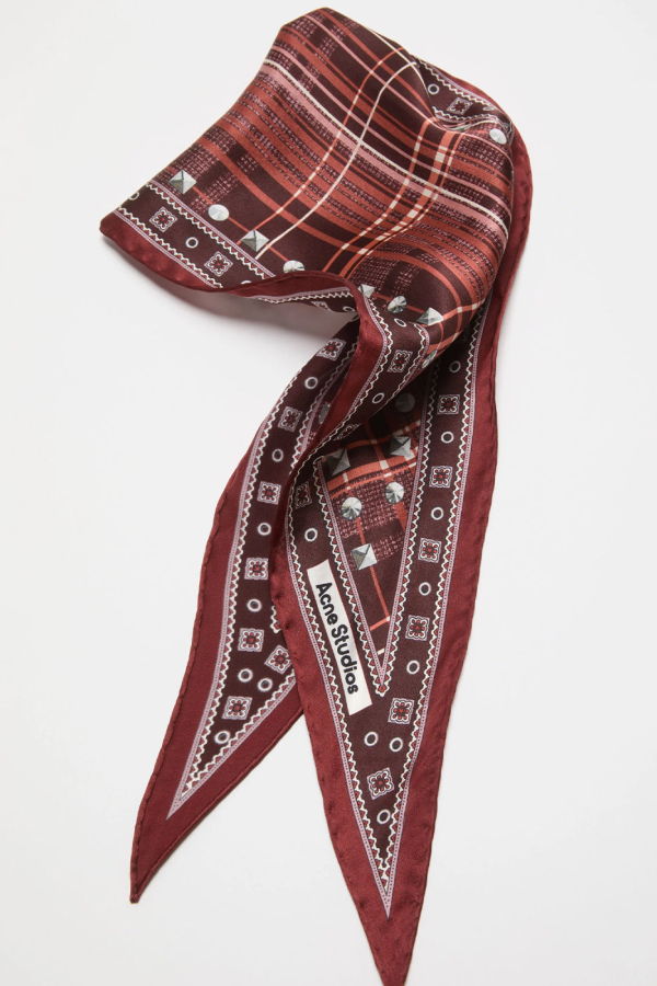 Acne Studios Checkered Silk Bandana - Burgundy/Brown