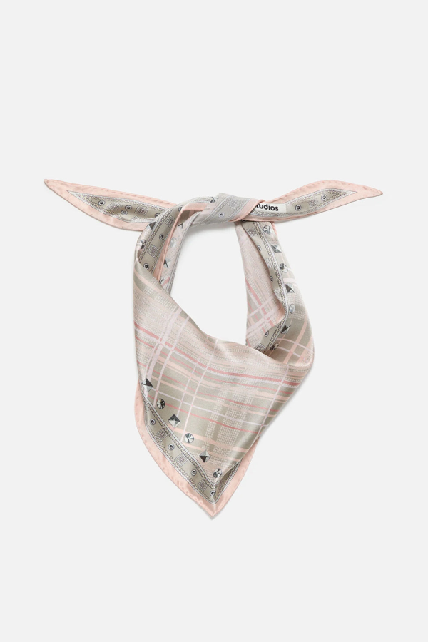 Acne Studios Checkered Silk Bandana - Pink/Taupe