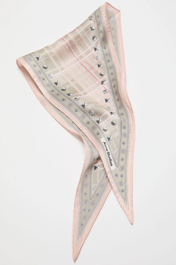 Acne Studios Checkered Silk Bandana - Pink/Taupe