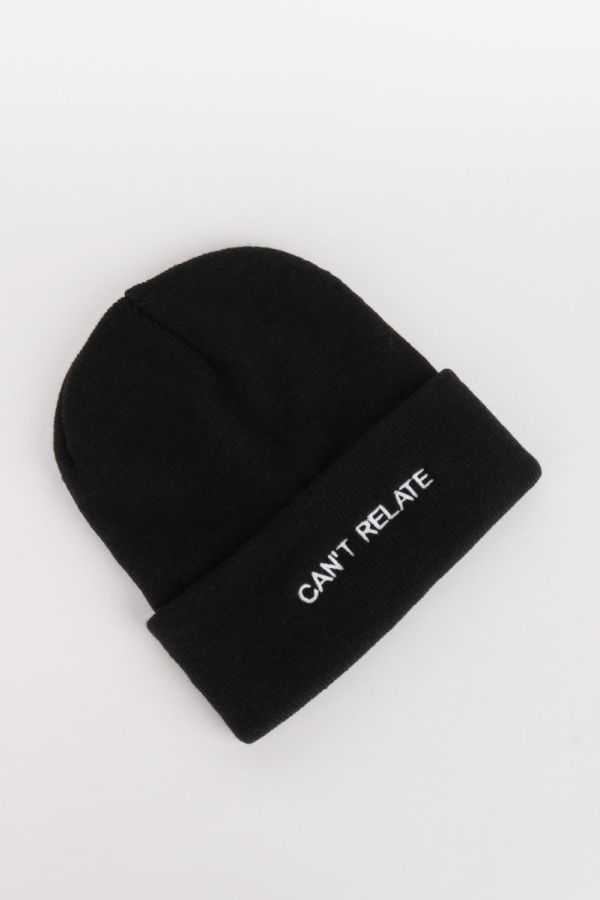 "INTENTIONALLY __________." Can't Relate Knit Beanie - Black/White