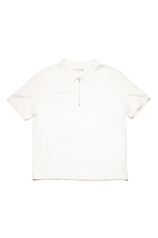 Merz b. Schwanen GIZAZIP01.01.4 Sturdy Boxy Fit Giza Cotton-Hemp Zip T-Shirt - White