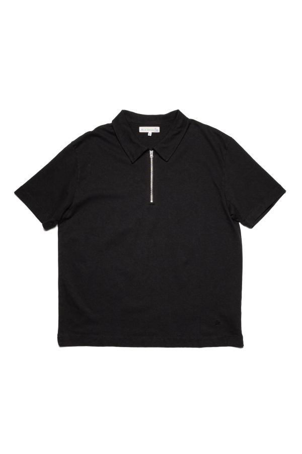 Merz b. Schwanen GIZAZIP01.99.4 Sturdy Boxy Fit Giza Cotton-Hemp Zip T-Shirt - Black