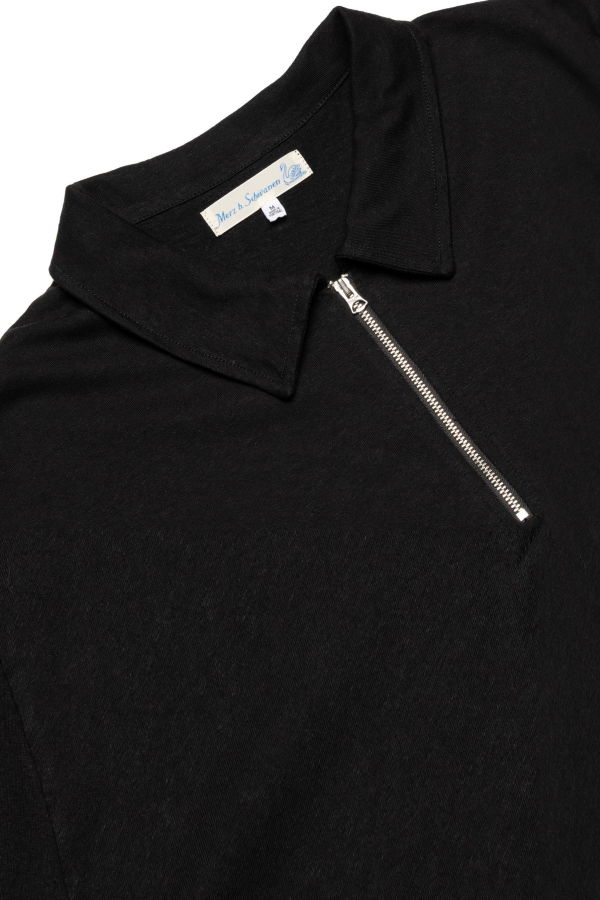 Merz b. Schwanen GIZAZIP01.99.4 Sturdy Boxy Fit Giza Cotton-Hemp Zip T-Shirt - Black