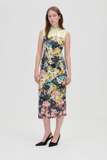 stine goya draped asymmetric midi dress - Liquid Floral and full of possibility Vintage Inspired Evening Dress weddingguestdresses Color:Garden Green
