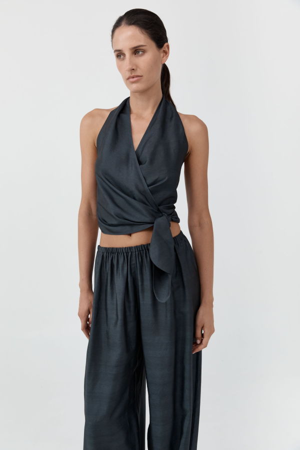 St. Agni Silk Halter Wrap Top