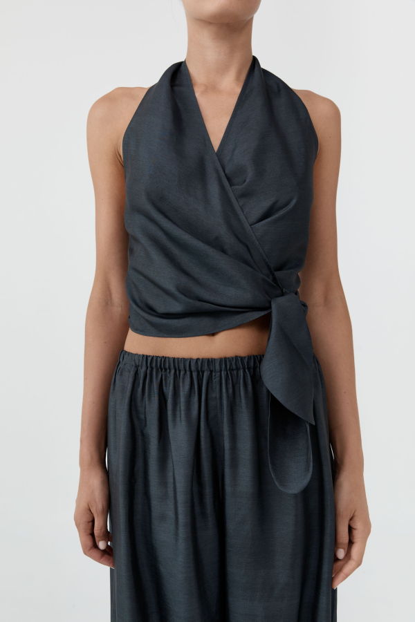 St. Agni Silk Halter Wrap Top