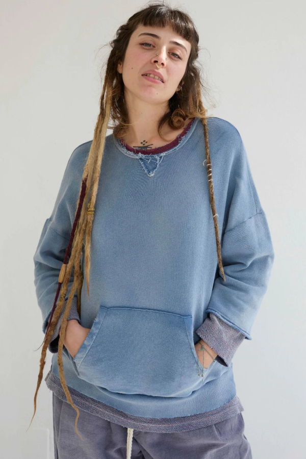 Dr. Collectors 100% Cotton French Terry Sunfaded Dye Recycle Sweater - Bleu de Travail